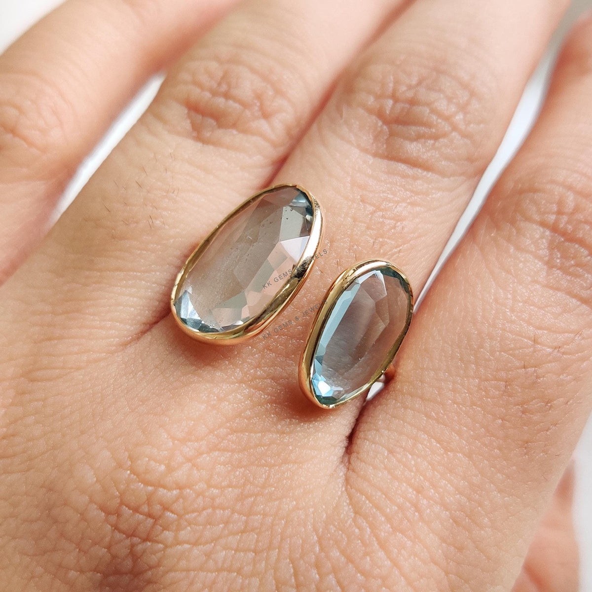 Natural Sky Blue Topaz Ring, 14K Solid Yellow Gold Ring, December Birthstone