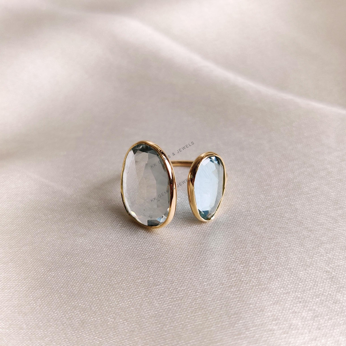 Natural Sky Blue Topaz Ring, 14K Solid Yellow Gold Ring, December Birthstone