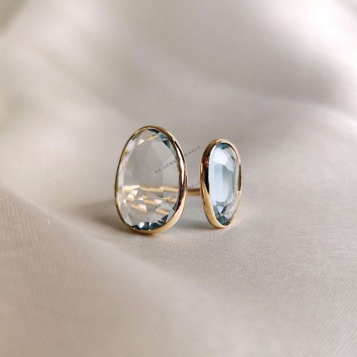 Natural Sky Blue Topaz Ring, 14K Solid Yellow Gold Ring, December Birthstone