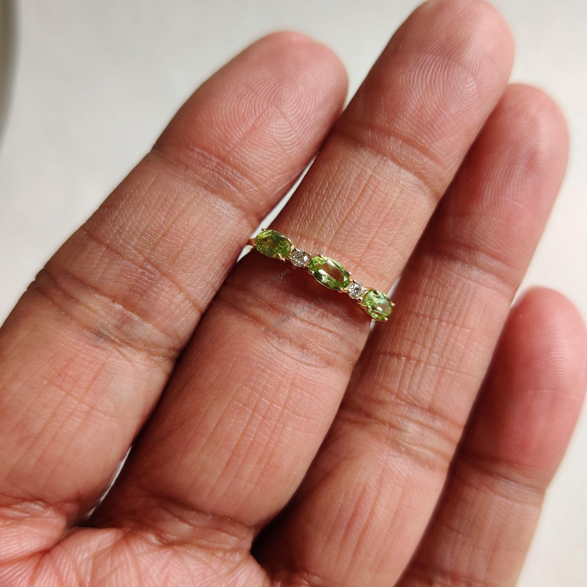 Natural Peridot and Diamond 14K Solid Yellow Gold Ring, August Birthstone