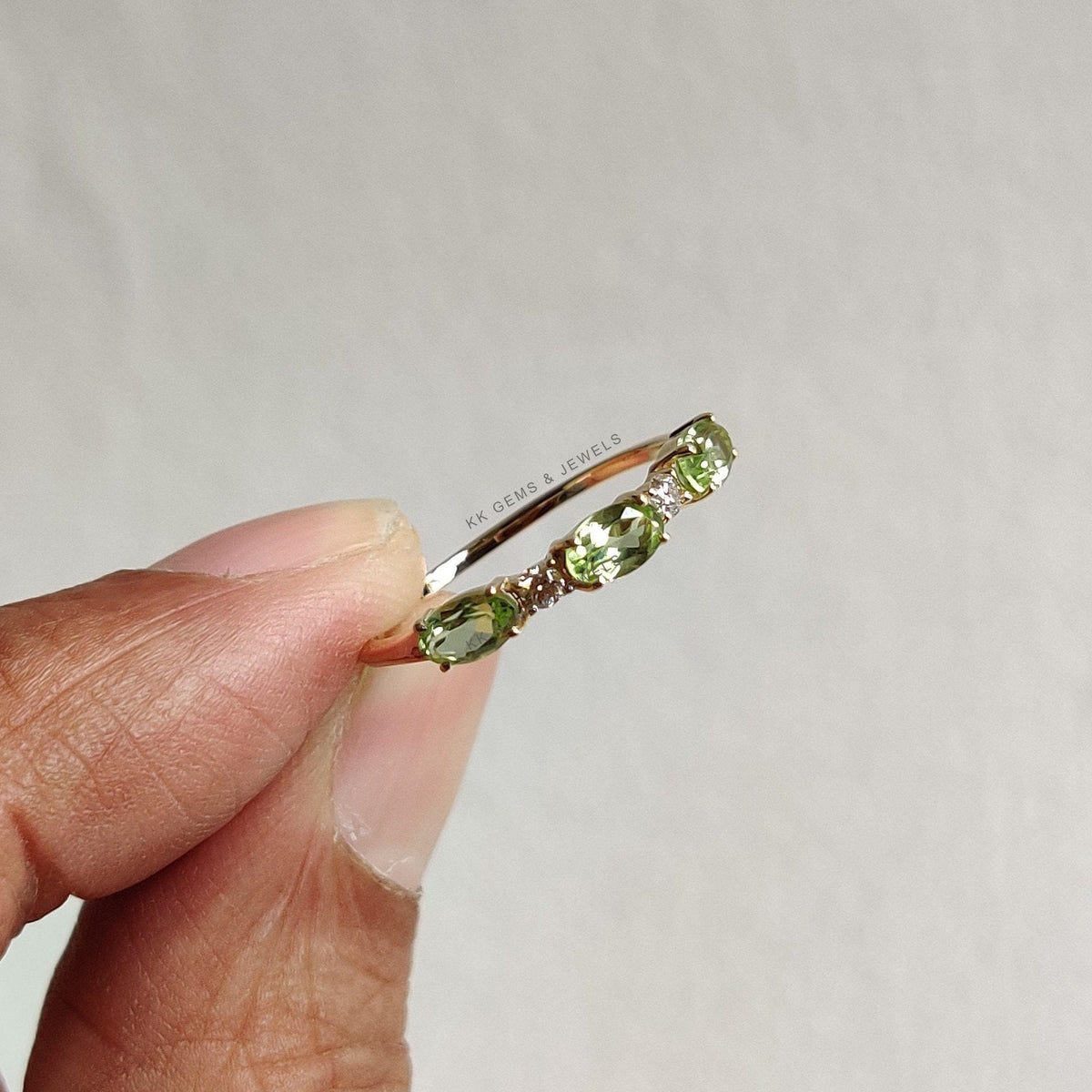 Natural Peridot and Diamond 14K Solid Yellow Gold Ring, August Birthstone