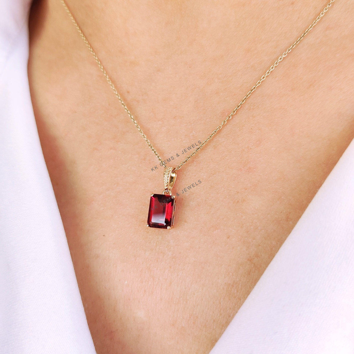Natural Rhodolite Garnet Pendant, 14K Solid Yellow Gold, Octagon January Birthstone
