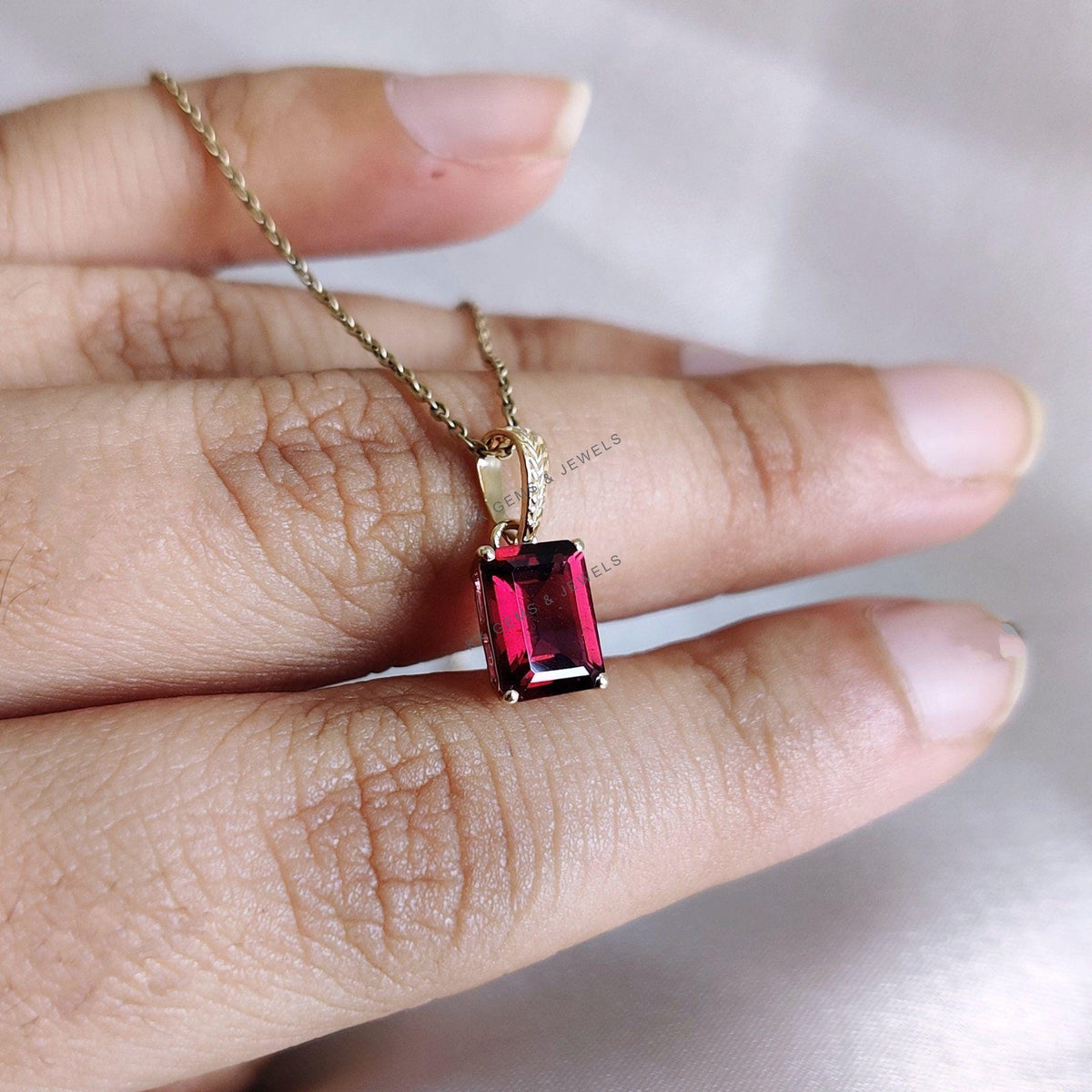 Natural Rhodolite Garnet Pendant, 14K Solid Yellow Gold, Octagon January Birthstone
