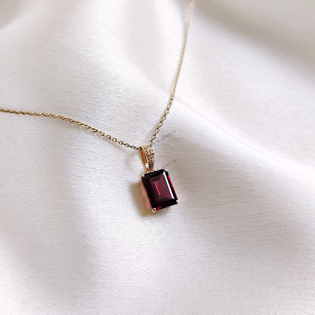 Natural Rhodolite Garnet Pendant, 14K Solid Yellow Gold, Octagon January Birthstone