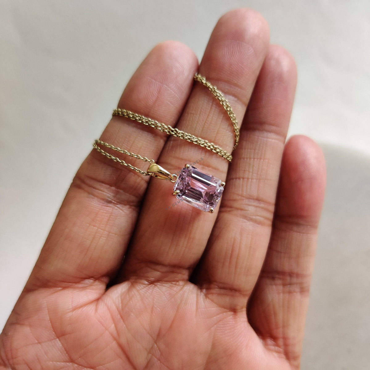 Natural Kunzite Pendant, 14K Solid Yellow Gold Prong Setting, February Birthstone