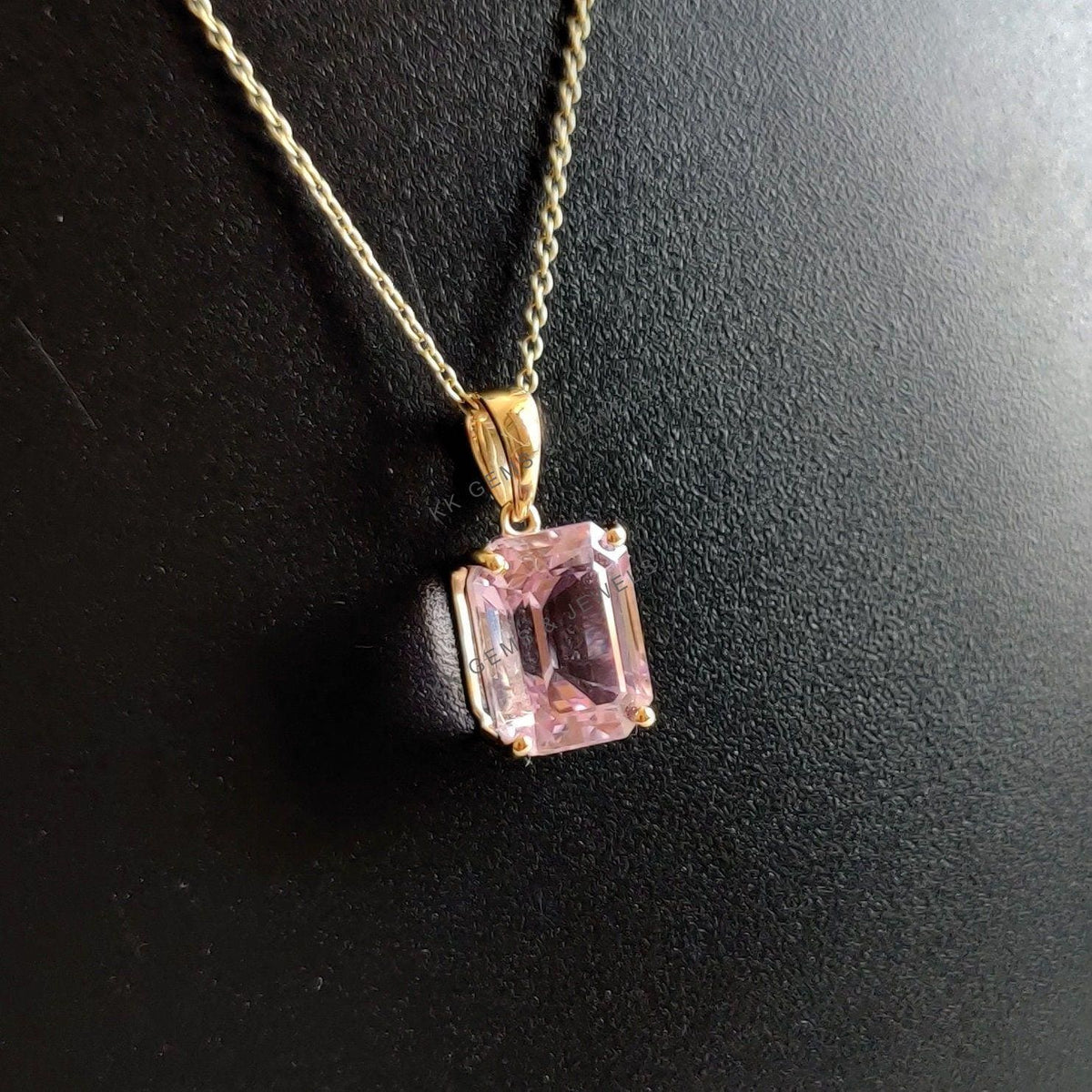 Natural Kunzite Pendant, 14K Solid Yellow Gold Prong Setting, February Birthstone