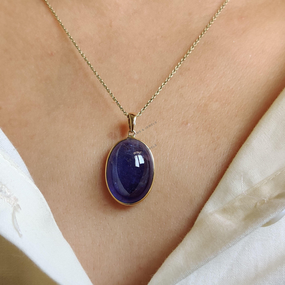 14K Solid Yellow Gold Natural Tanzanite Pendant: December Birthstone Jewelry