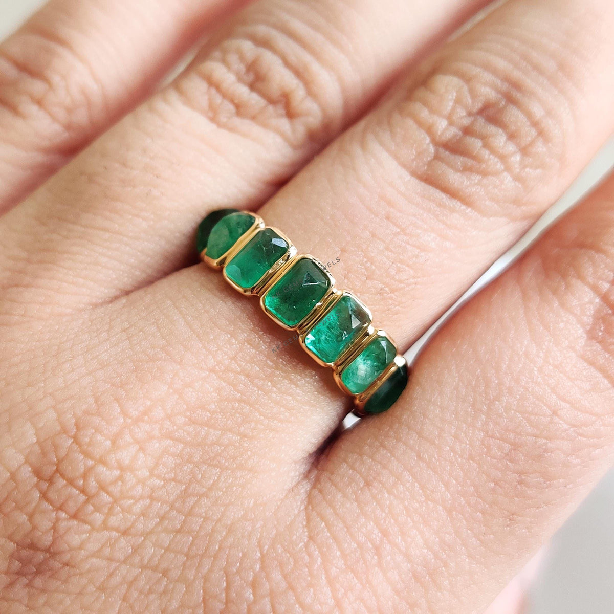 Natural Emerald Baguette Cut Infinity Ring, 14K Solid Yellow Gold, May Birthstone