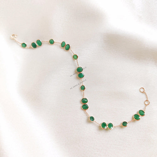 14K Solid Gold Natural Emerald Bracelet, May Birthstone Jewelry