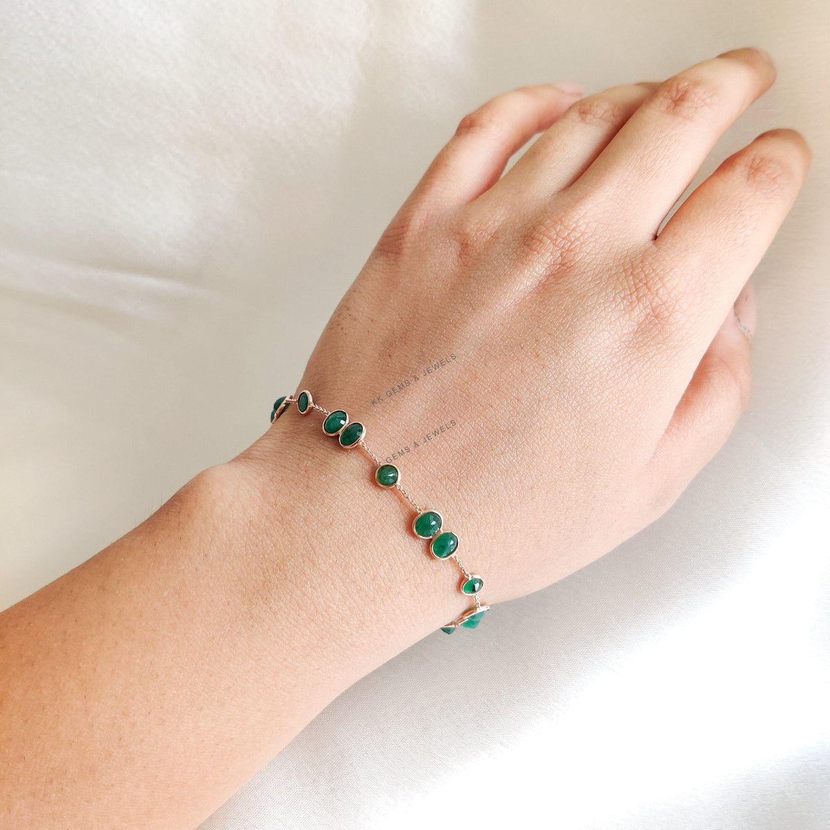 14K Solid Gold Natural Emerald Bracelet, May Birthstone Jewelry