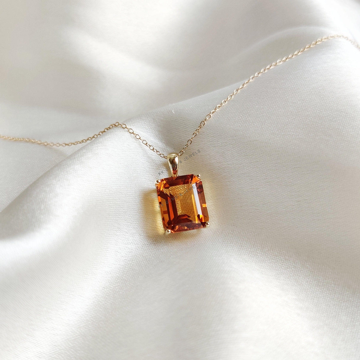 Natural Madeira Citrine Pendant, 14K Solid Yellow Gold, November Birthstone