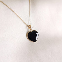 Natural Black Onyx Heart Pendant, 14K Solid Yellow Gold