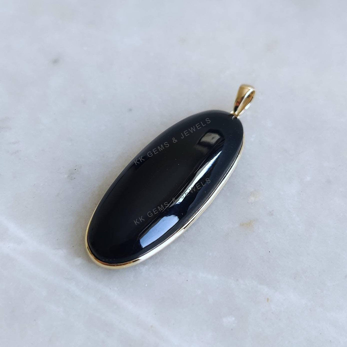 Natural Black Onyx Pendant, 14K Solid Yellow Gold Bezel Pendant, December Birthstone