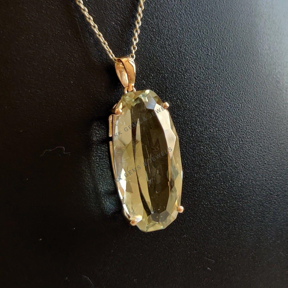 14K Solid Yellow Gold Natural Green Amethyst Pendant, February Birthstone, Christmas Present