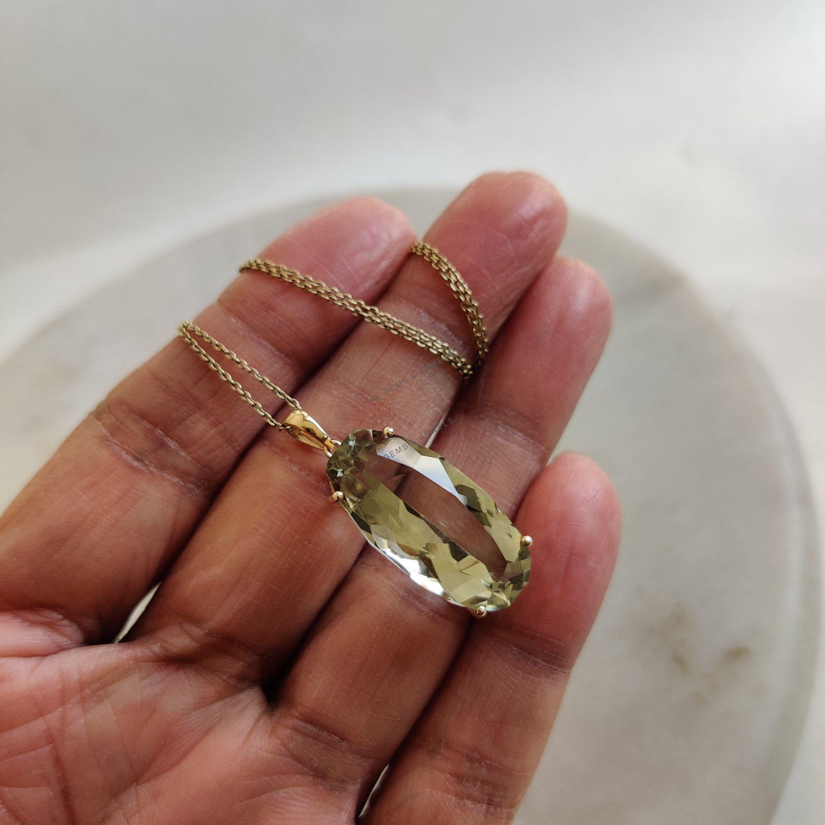 14K Solid Yellow Gold Natural Green Amethyst Pendant, February Birthstone, Christmas Present