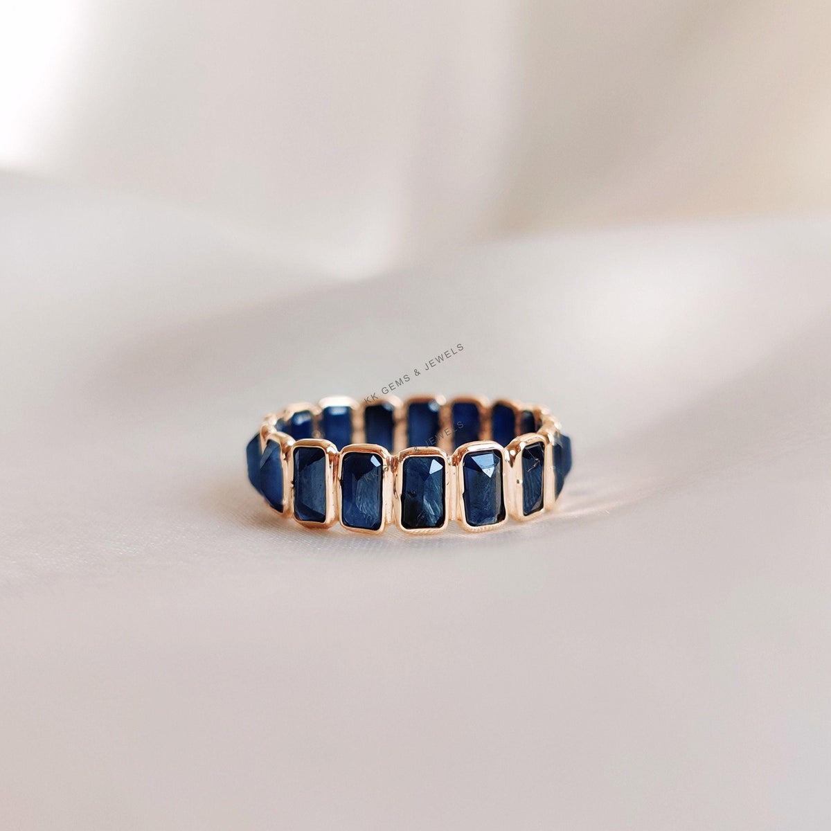 Natural Blue Sapphire Ring, 14K Solid Gold Infinity Ring, September Birthstone Bezel Set Ring, Christmas Present