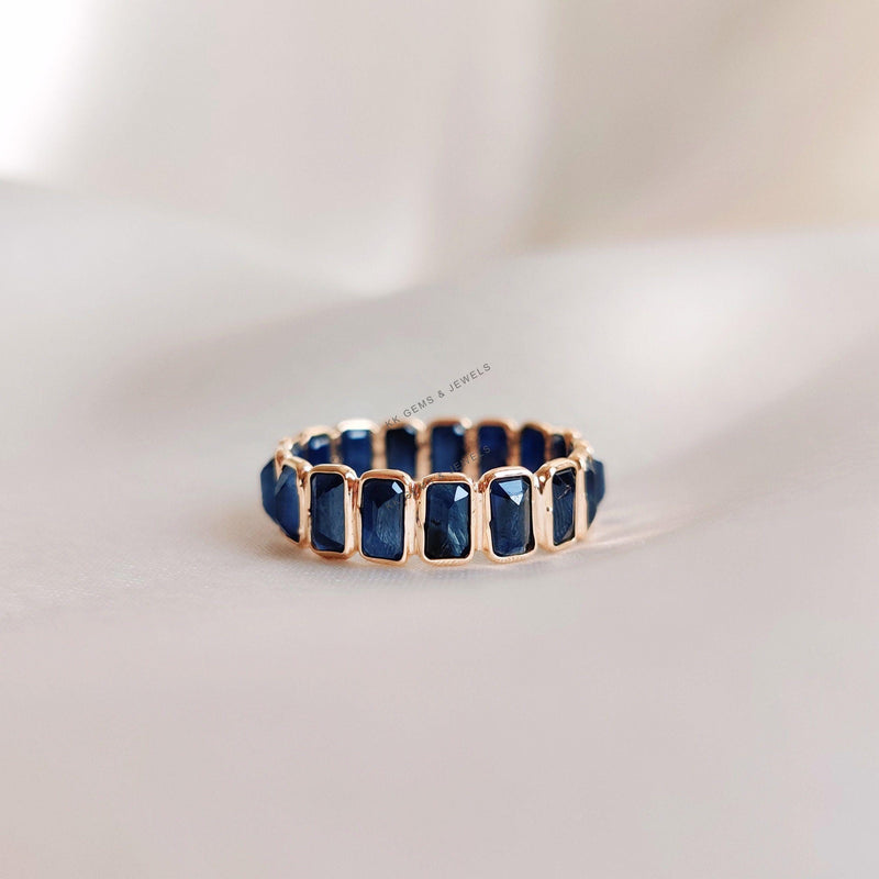 Natural Blue Sapphire Ring, 14K Solid Gold Infinity Ring, September Birthstone Bezel Set Ring, Christmas Present