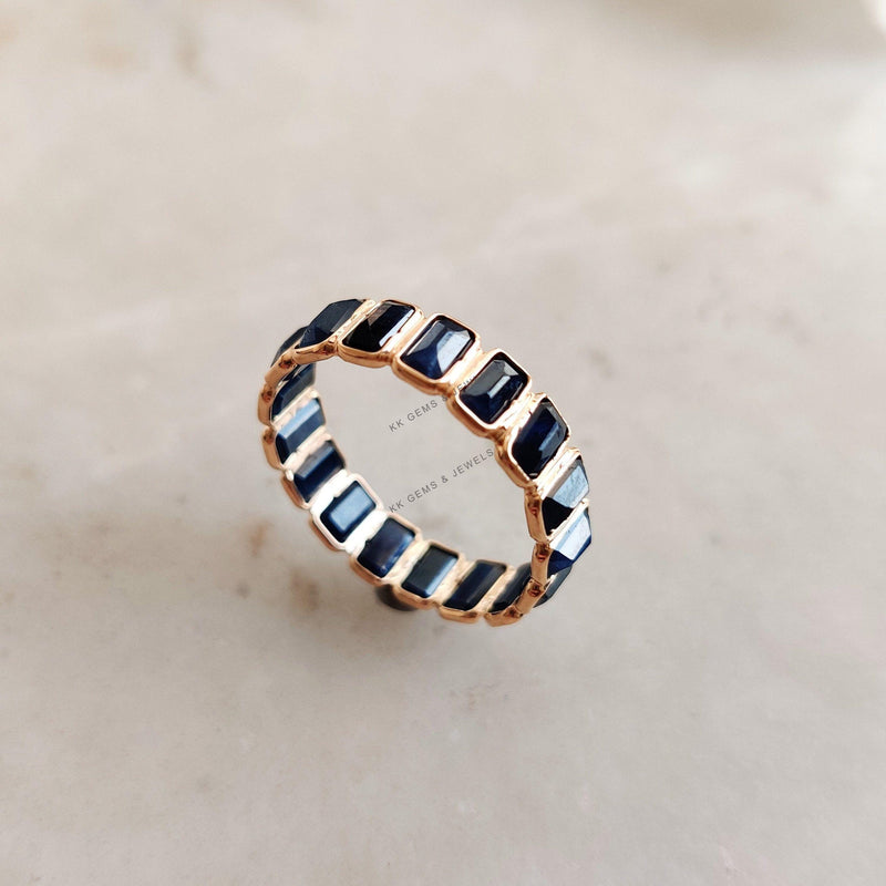 Natural Blue Sapphire Ring, 14K Solid Gold Infinity Ring, September Birthstone Bezel Set Ring, Christmas Present