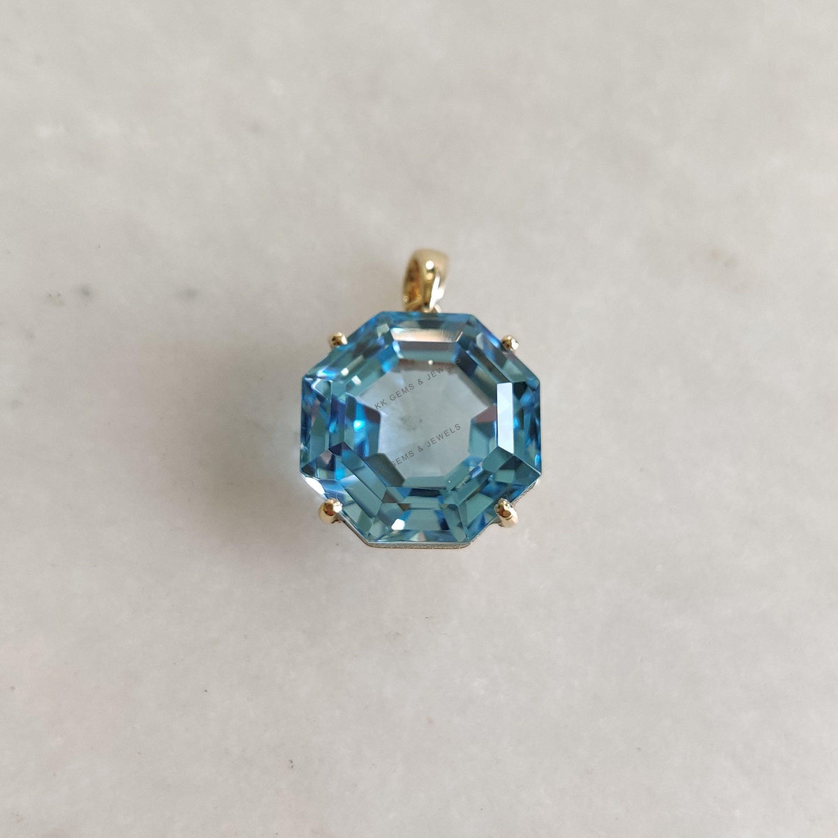 14K Solid Gold Natural Sky Blue Topaz Pendant, Octagon Gemstone, December Birthstone