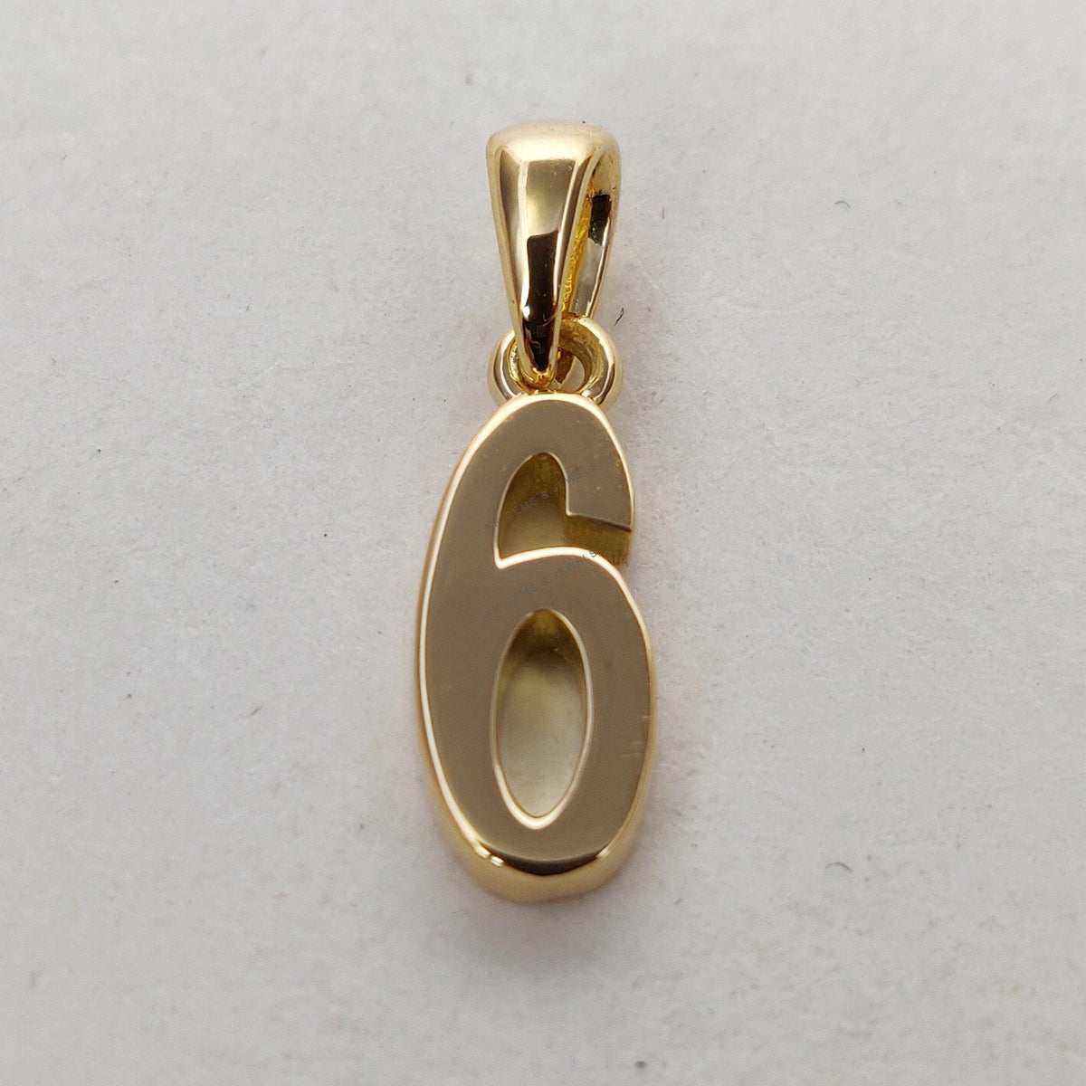 14K Solid Yellow Gold Number 6 Pendant, Dainty Charm Necklace
