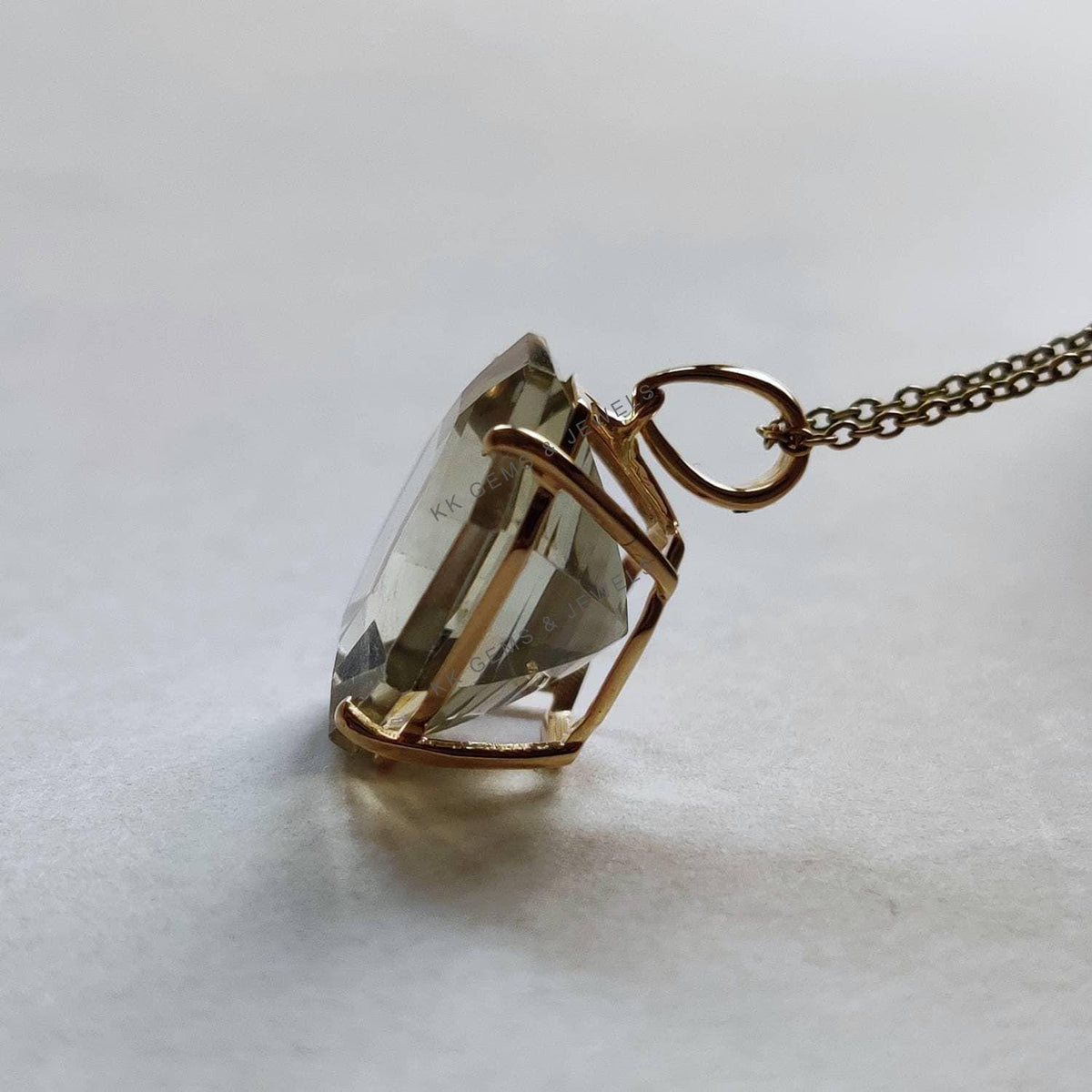 14K Solid Gold Natural Green Amethyst Pendant, Hexagon Pendant, February Birthstone