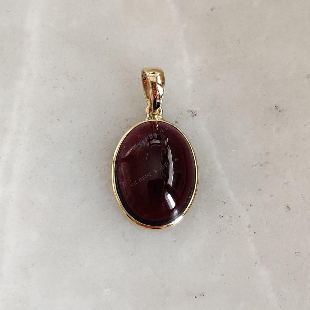 14K Solid Yellow Gold Natural Garnet Pendant, January Birthstone