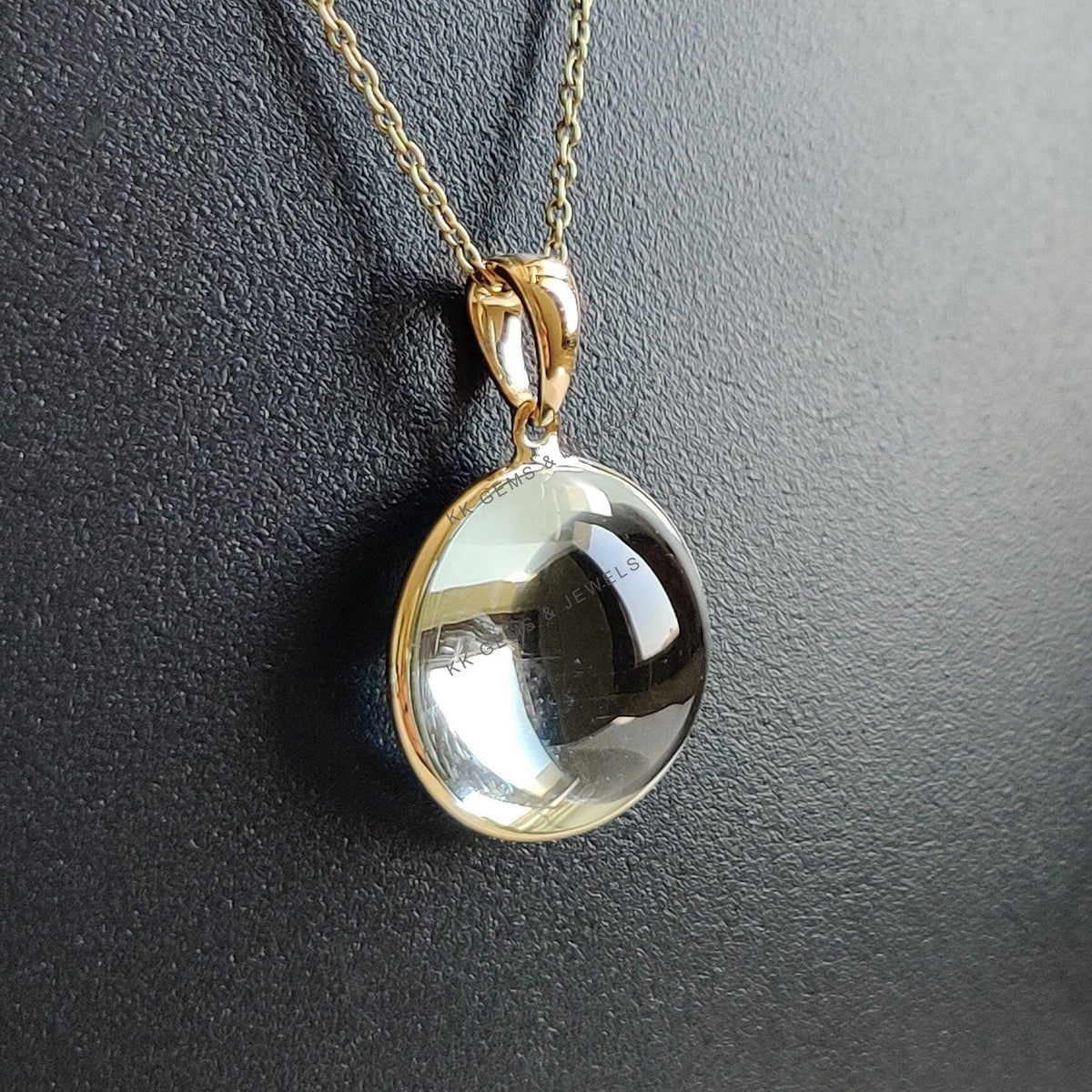 14K Solid Yellow Gold Natural Aquamarine Pendant, Round Cabochon, March Birthstone