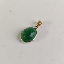 Natural Green Aventurine 14K Solid Gold Pendant, Oval Gemstone, August Birthstone