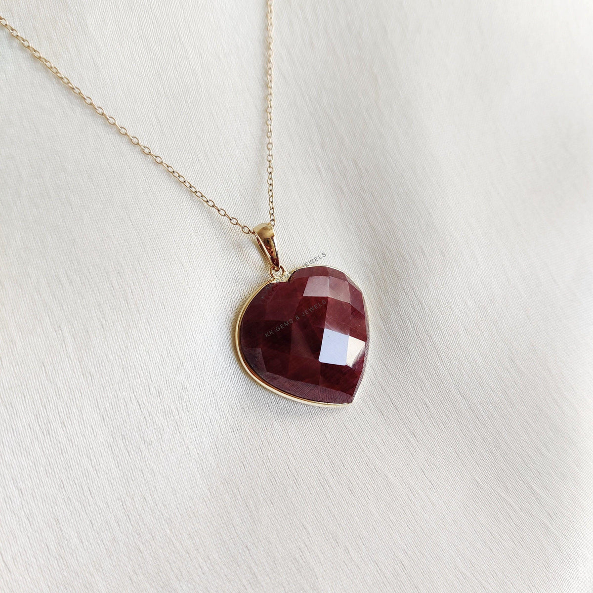 Natural Ruby Heart Pendant, 14K Solid Yellow Gold, July Birthstone