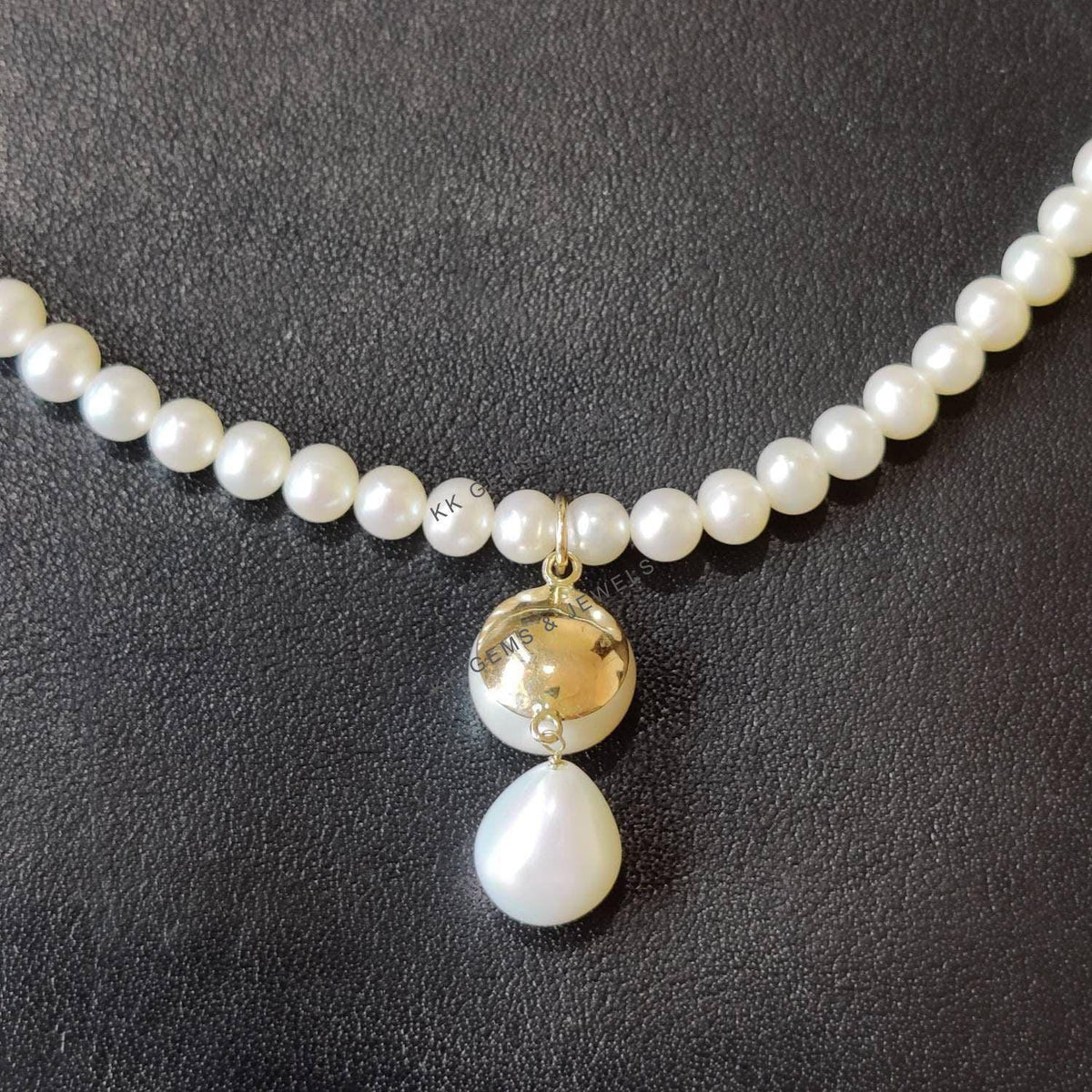 14k Solid Gold Natural Pearl Pendant Necklace Set, June Birthstone
