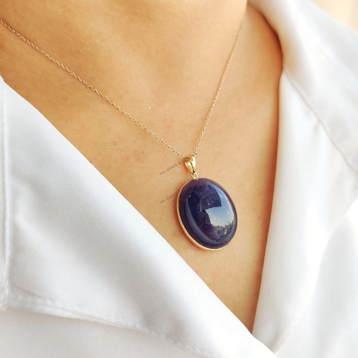 Natural Oval Tanzanite Pendant, 14K Solid Yellow Gold Bezel Pendant, Birthday Gift