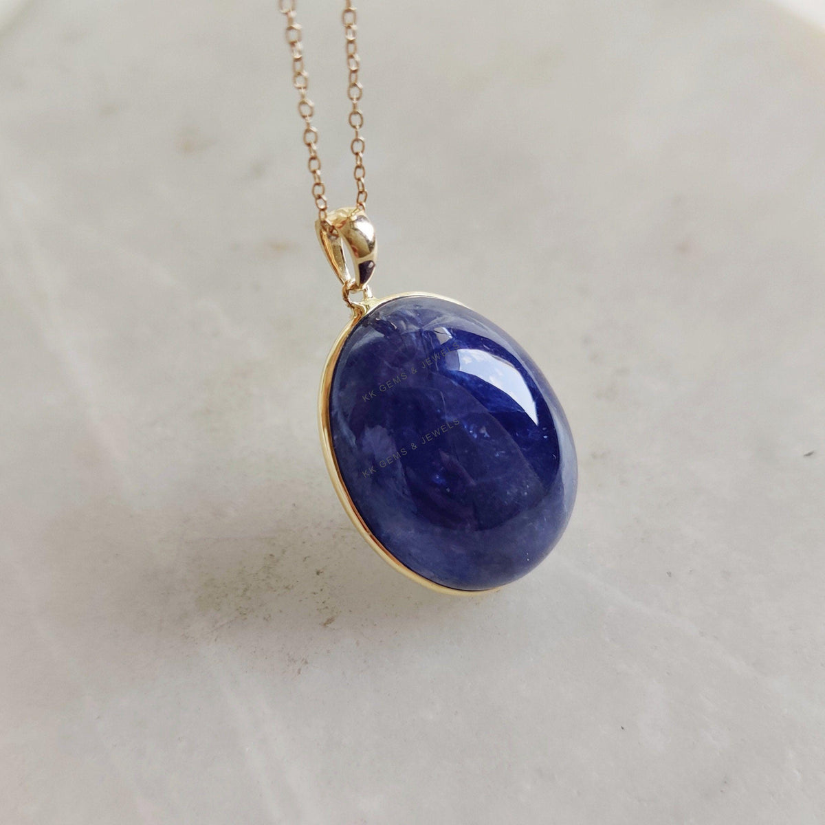 Natural Oval Tanzanite Pendant, 14K Solid Yellow Gold Bezel Pendant, Birthday Gift