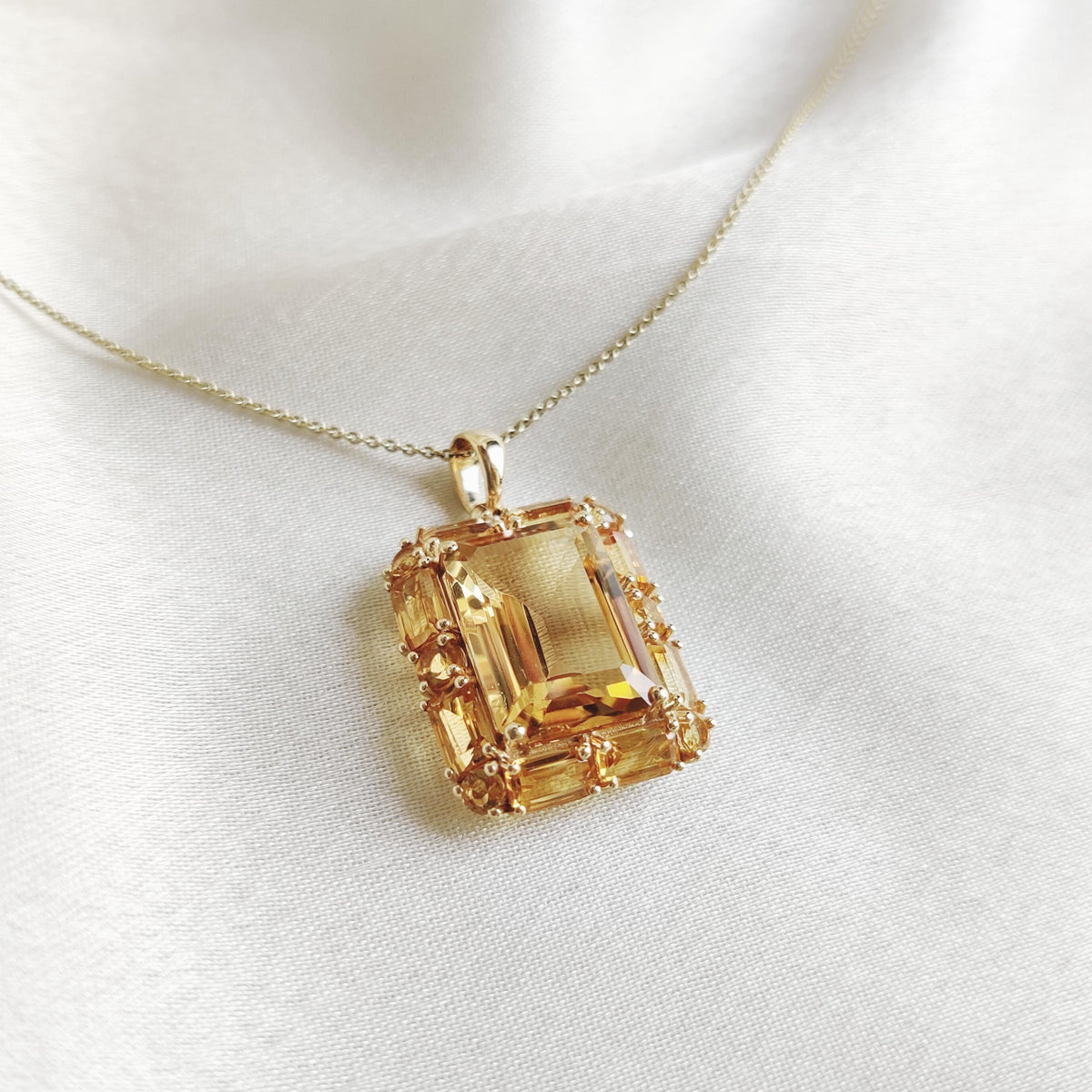 14K Solid Yellow Gold Natural Citrine Pendant, November Birthstone