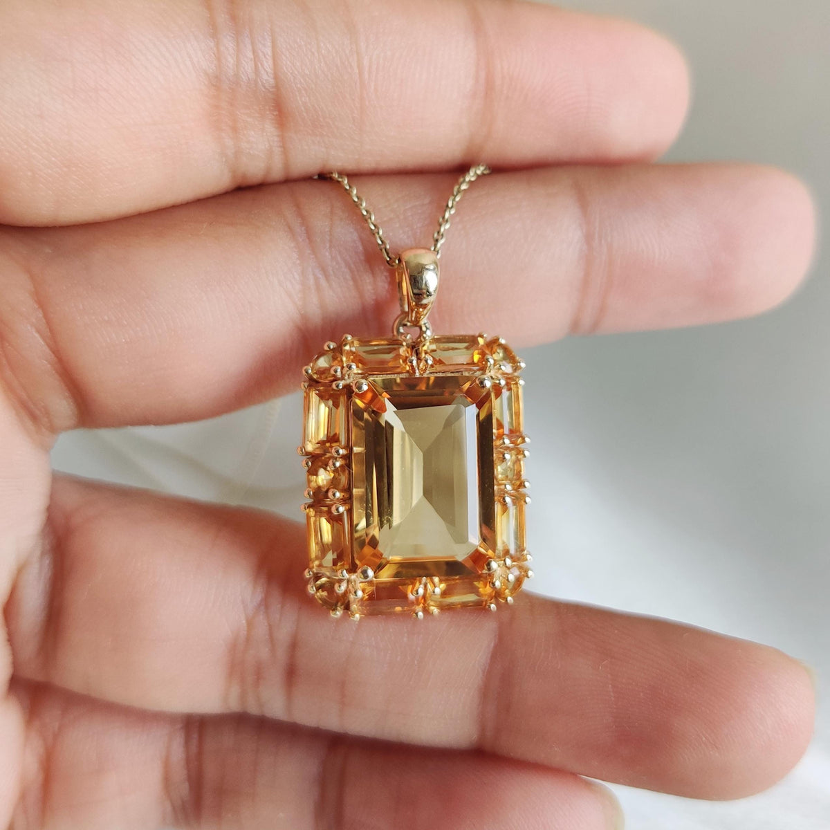 14K Solid Yellow Gold Natural Citrine Pendant, November Birthstone