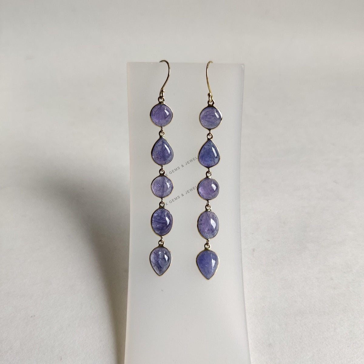 14K Solid Yellow Gold Natural Tanzanite Drop Earrings, December Birthstone