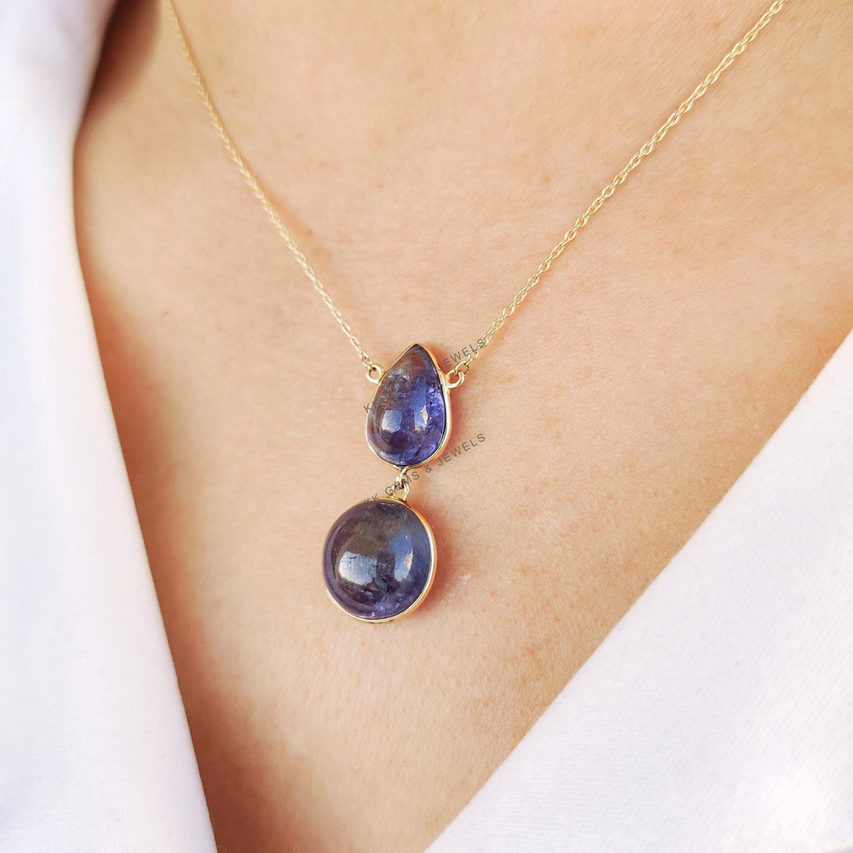 Natural Bi-Color Tanzanite Necklace: 14K Solid Yellow Gold Bezel Pendant, December Birthstone