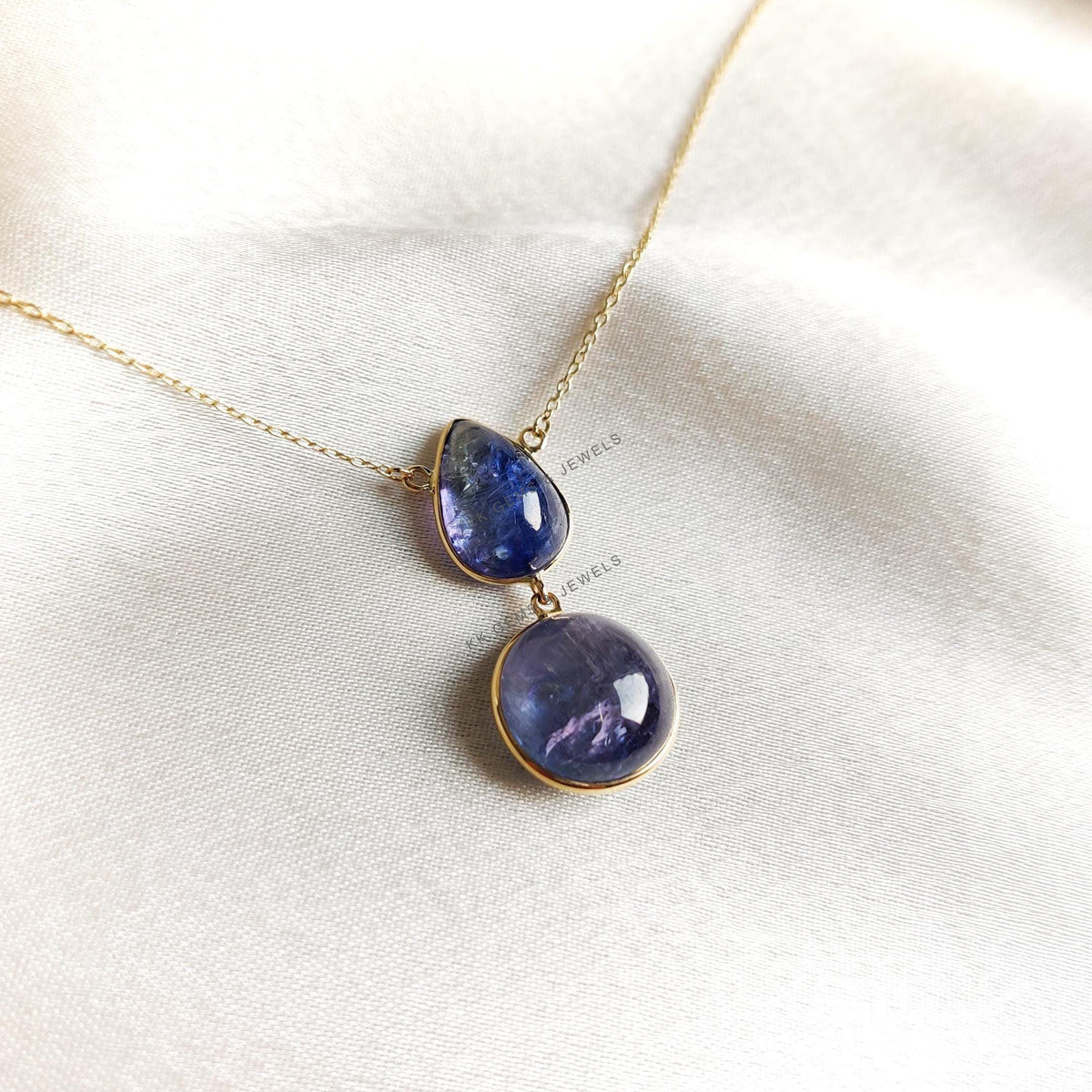 Natural Bi-Color Tanzanite Necklace: 14K Solid Yellow Gold Bezel Pendant, December Birthstone