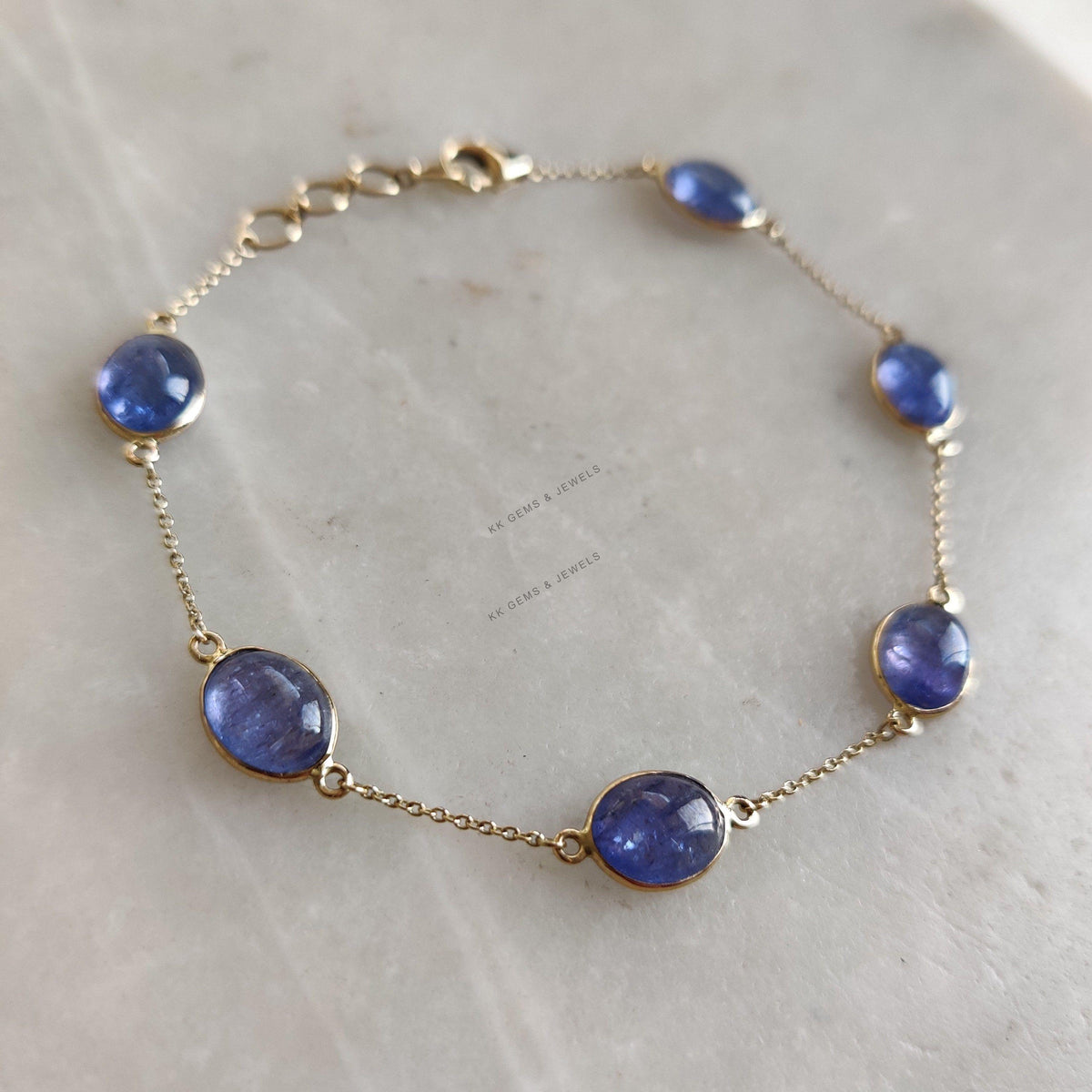 14K Solid Yellow Gold Natural Tanzanite Bracelet, Dainty Gemstone Chain Bracelet, December Birthstone, Christmas Present