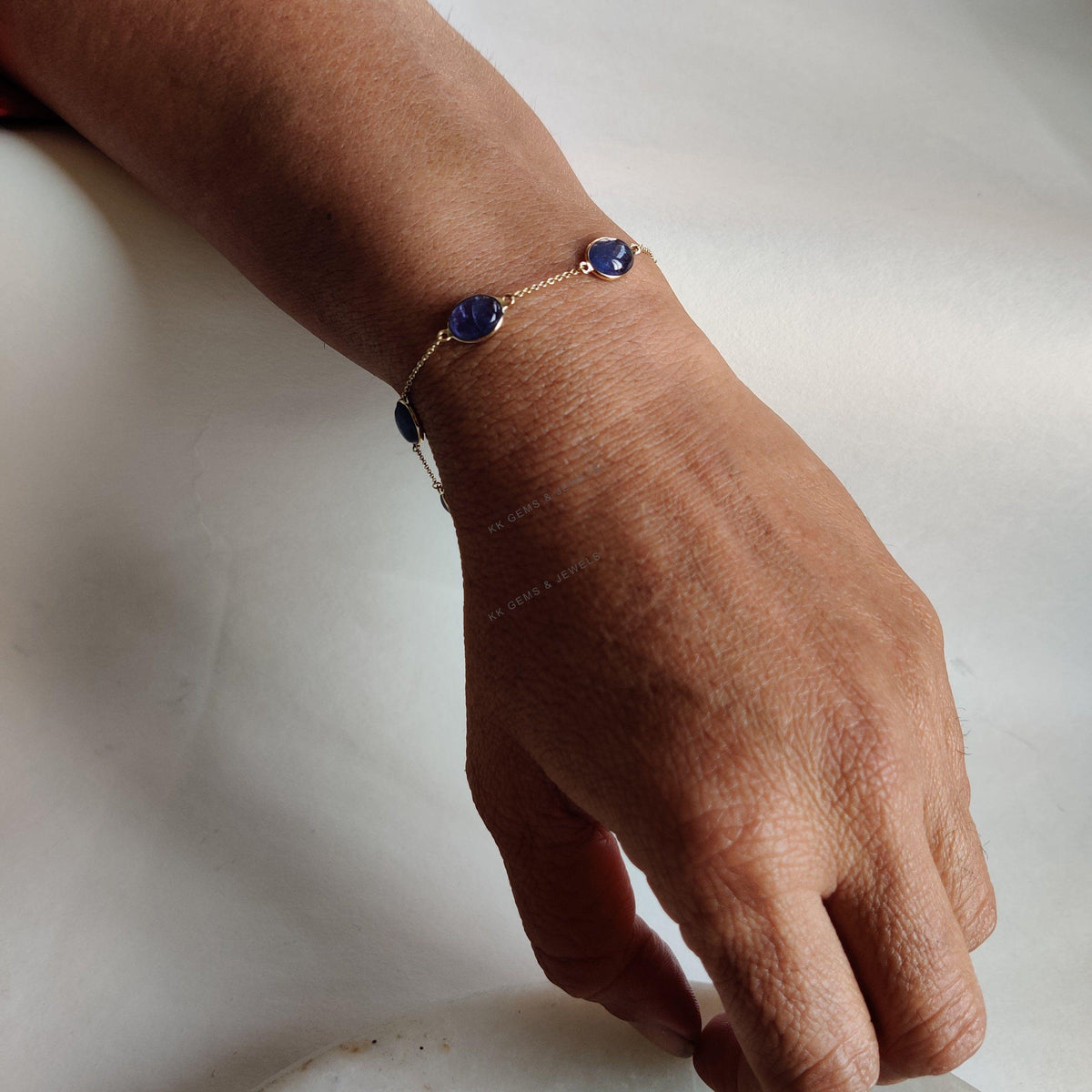 14K Solid Yellow Gold Natural Tanzanite Bracelet, Dainty Gemstone Chain Bracelet, December Birthstone, Christmas Present
