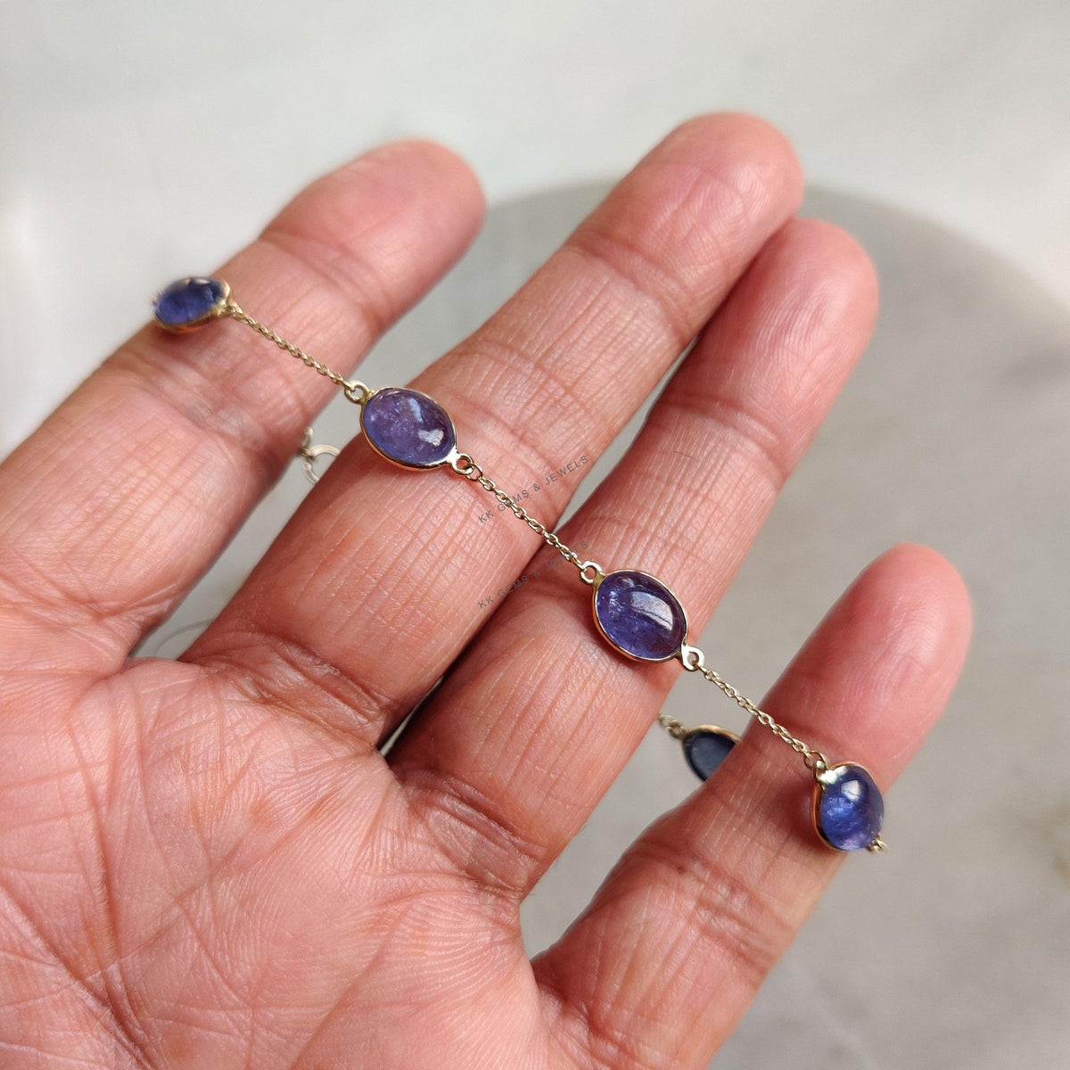 14K Solid Yellow Gold Natural Tanzanite Bracelet, Dainty Gemstone Chain Bracelet, December Birthstone, Christmas Present
