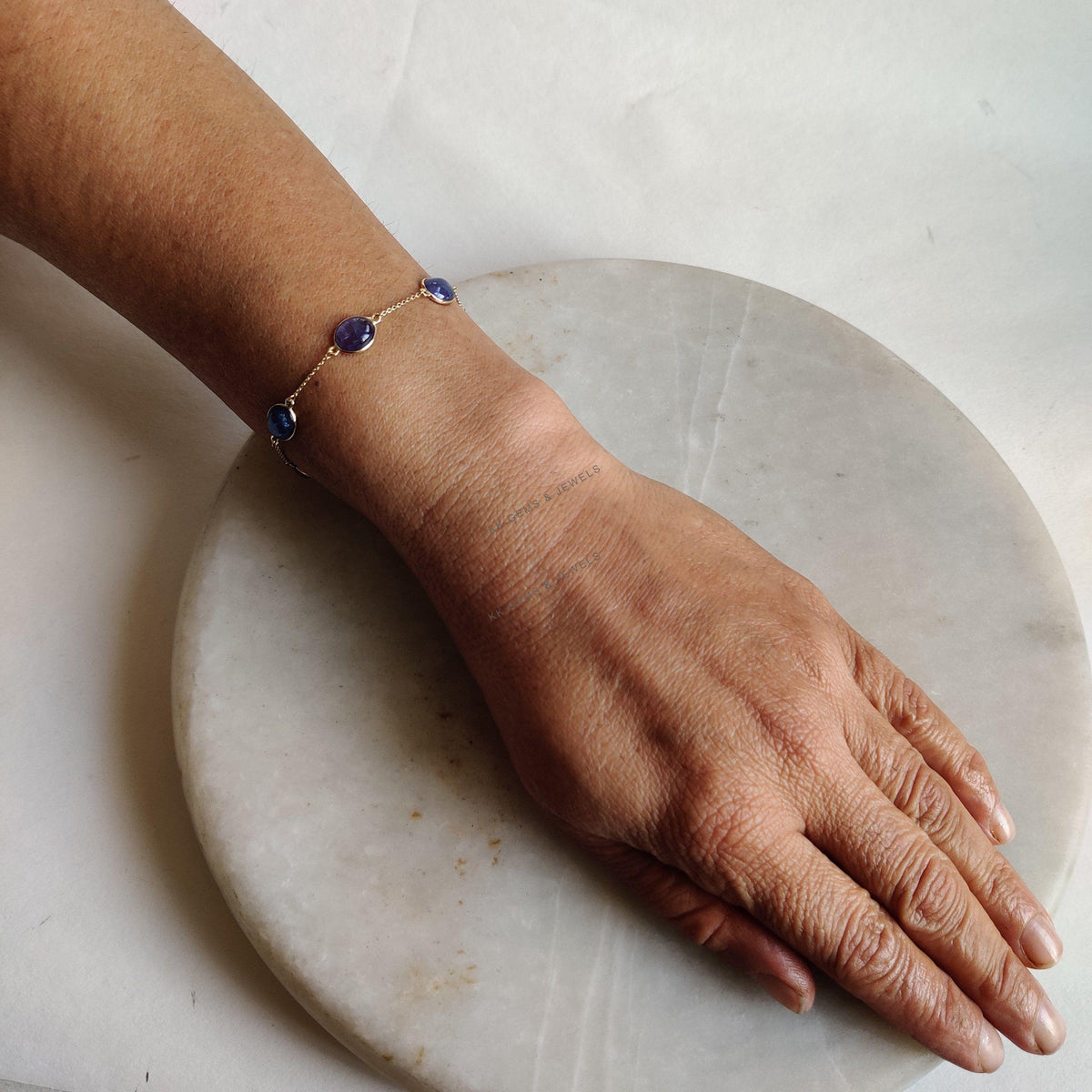 14K Solid Yellow Gold Natural Tanzanite Bracelet, Dainty Gemstone Chain Bracelet, December Birthstone, Christmas Present