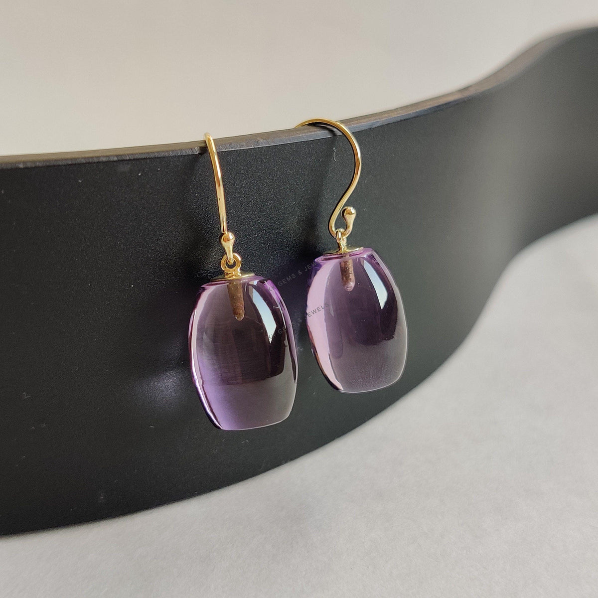 14K Solid Yellow Gold Natural Purple Amethyst Earrings, February Birthstone