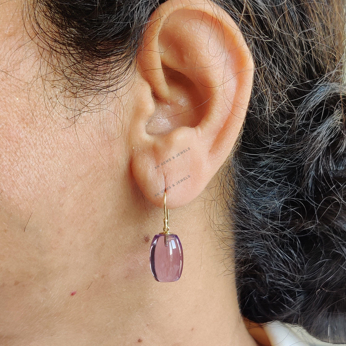 14K Solid Yellow Gold Natural Purple Amethyst Earrings, February Birthstone