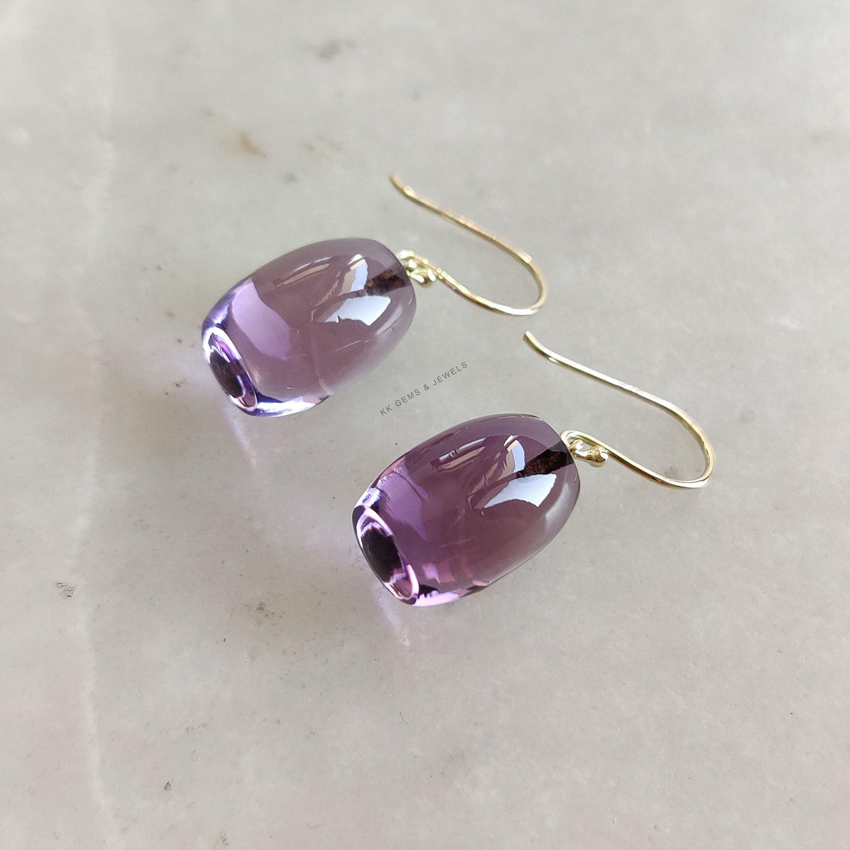 14K Solid Yellow Gold Natural Purple Amethyst Earrings, February Birthstone