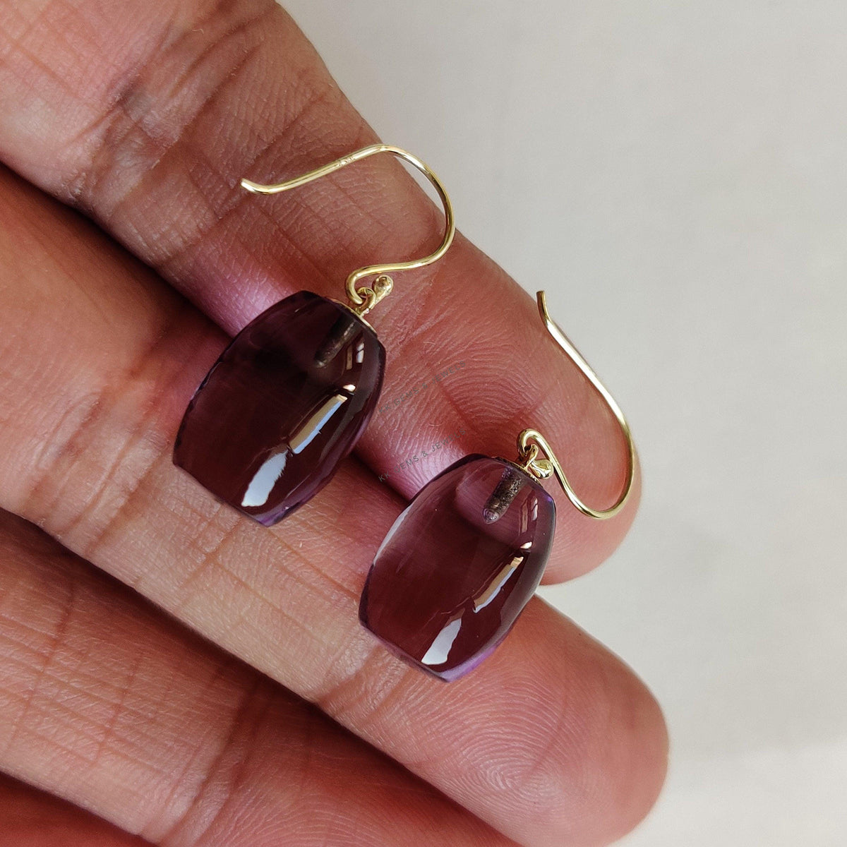 14K Solid Yellow Gold Natural Purple Amethyst Earrings, February Birthstone
