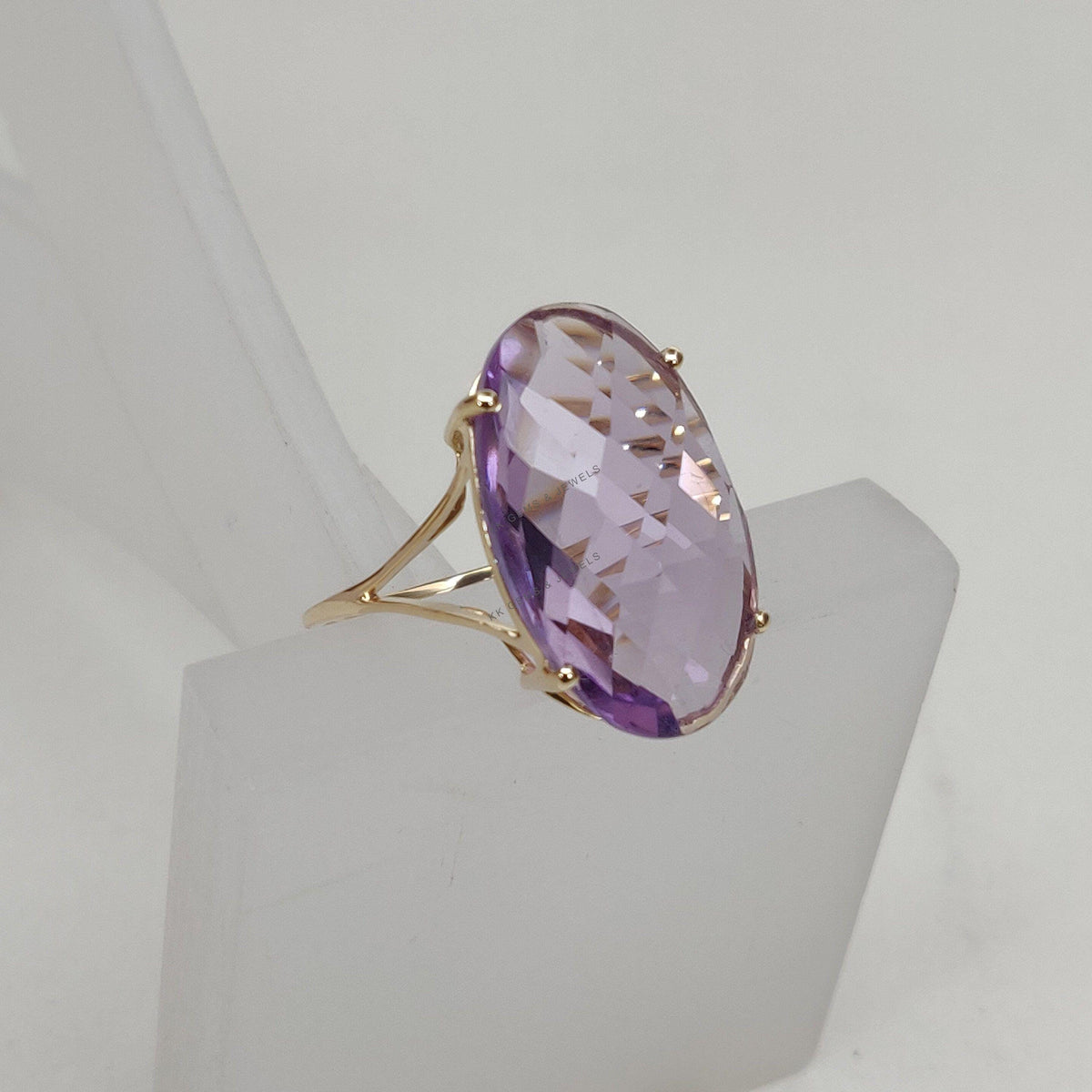 14K Solid Gold Natural Pink Amethyst Ring: Oval Ring, February Birthstone