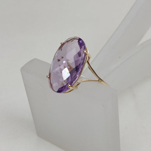 14K Solid Gold Natural Pink Amethyst Ring: Oval Ring, February Birthstone