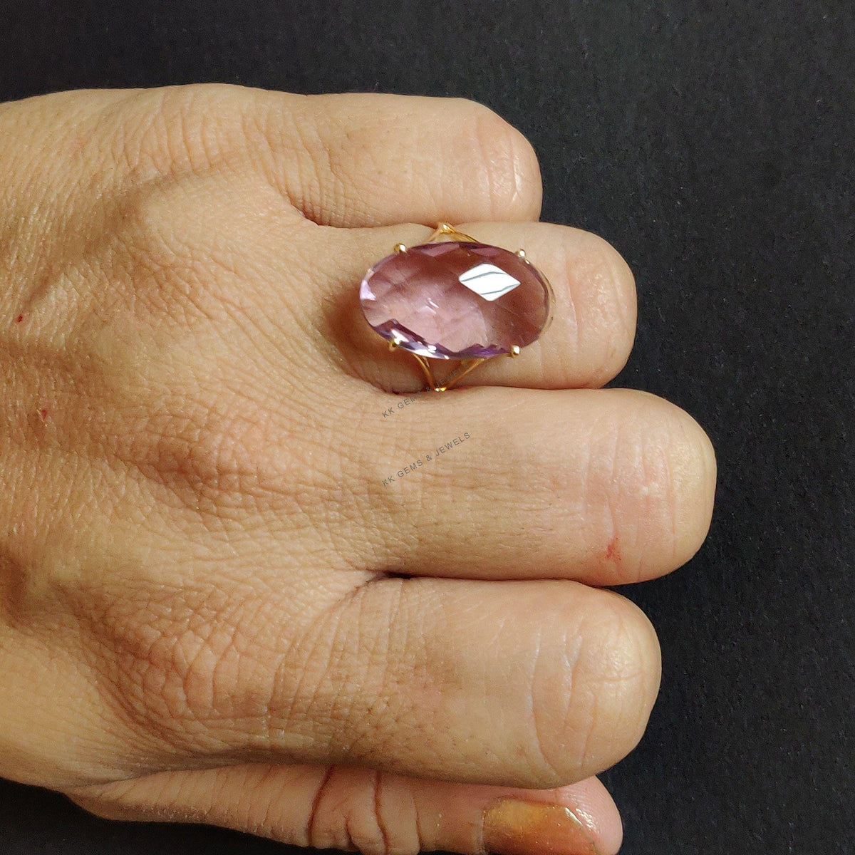 14K Solid Gold Natural Pink Amethyst Ring: Oval Ring, February Birthstone