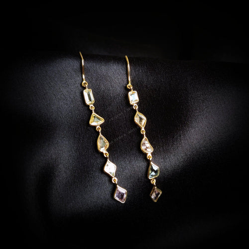 14K Solid Gold Natural Multi Sapphire Dangle Earrings, September Birthstone