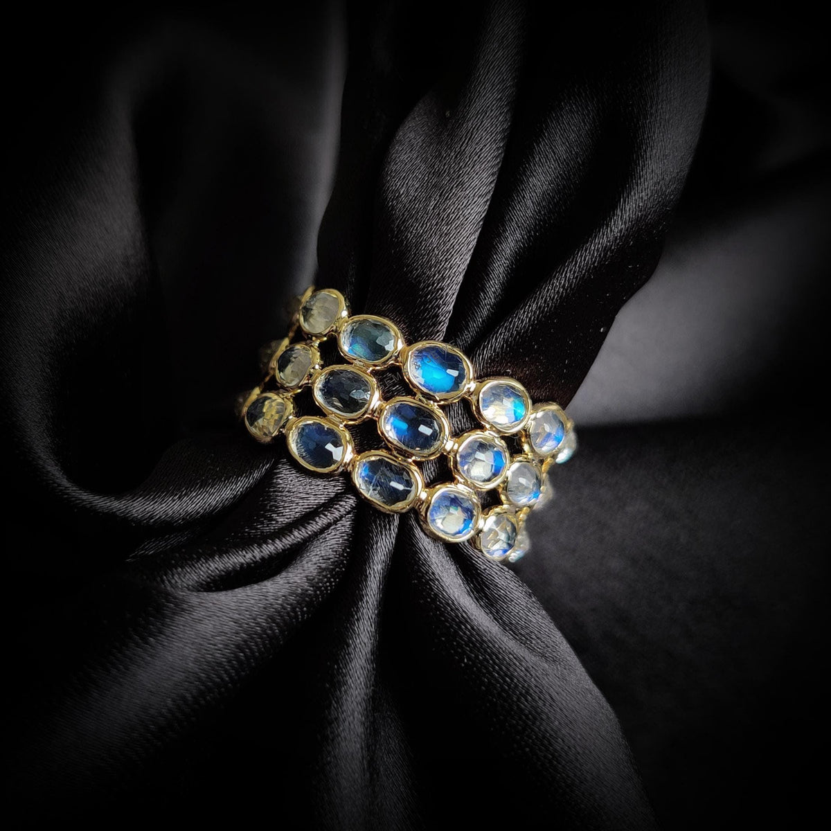 14K Solid Gold Natural Rainbow Moonstone Ring, Gemstone Stacking Ring